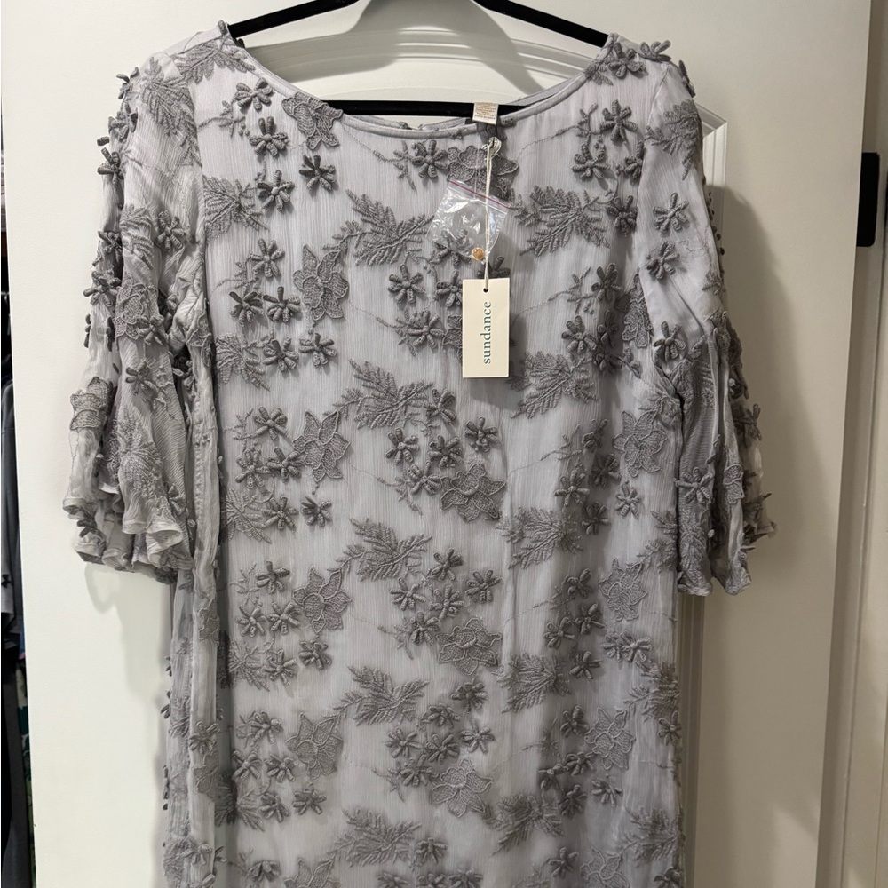 Sundance Light Gray Floral Embroidered Dress
